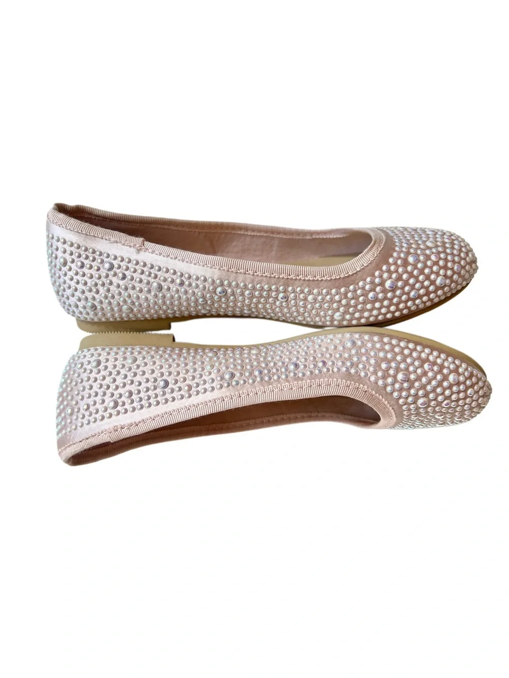 Cat & Jack Blush Pink Pearl-Stud Ballet Flats - Non-Marking | Girls Size 13